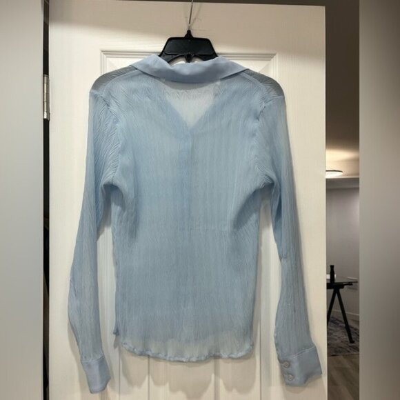 Baby Blue Sheer Textured Button Up Soft Girl Cottagecore M Stretchy - Picture 2 of 5